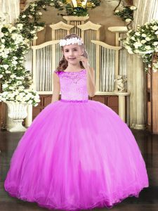 Admirable Lilac Sleeveless Floor Length Beading Zipper Kids Pageant Dress