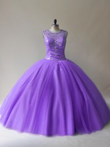 Lavender Lace Up Quinceanera Gowns Beading Sleeveless Floor Length