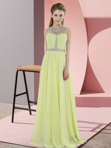 Top Selling Floor Length Yellow Dress for Prom Scoop Sleeveless Zipper