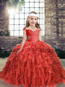  Sleeveless Beading and Ruffles Lace Up Girls Pageant Dresses