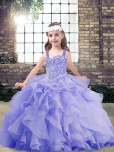 Affordable Floor Length Lace Up Pageant Gowns For Girls Lavender and In with Beading and Ruffles