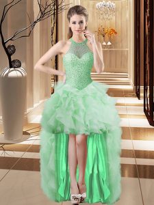  Sleeveless Beading and Ruffles Lace Up Prom Party Dress