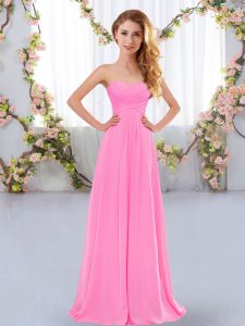 Pretty Rose Pink Sleeveless Chiffon Lace Up Dama Dress for Quinceanera for Wedding Party