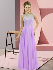 Designer Lavender Sleeveless Floor Length Beading Zipper 