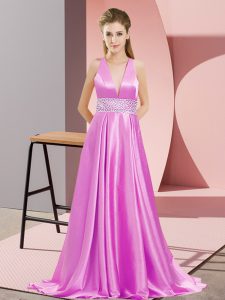 Fabulous Sleeveless Brush Train Beading Backless Dress for Prom