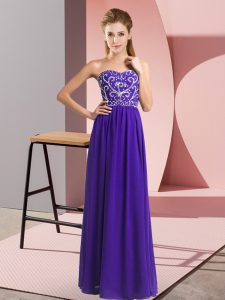 Fashion Floor Length Lace Up Prom Gown Purple for Prom and Party with Beading