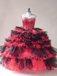  Sweetheart Sleeveless Organza 15th Birthday Dress Beading and Ruffled Layers Lace Up