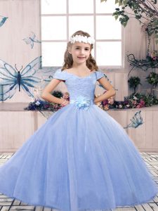  Sleeveless Lace and Belt Lace Up Little Girls Pageant Dress