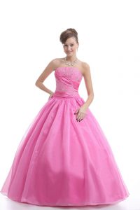 Deluxe Strapless Sleeveless Organza Quinceanera Gowns Embroidery Lace Up