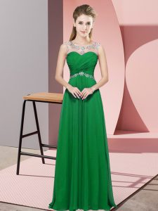 Enchanting Sleeveless Chiffon Floor Length Backless Prom Dress in Green with Beading