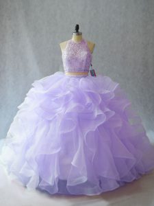 Amazing Lavender Sleeveless Beading and Ruffles Backless 15th Birthday Dress