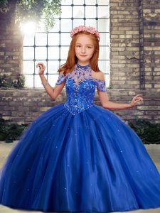 Cheap Royal Blue Ball Gowns Beading and Ruffles Little Girls Pageant Dress Wholesale Lace Up Sleeveless Floor Length
