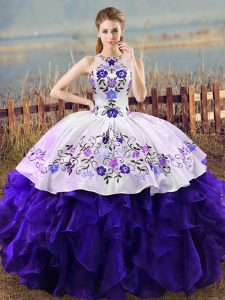 Dramatic Sleeveless Lace Up Floor Length Embroidery and Ruffles Quinceanera Dresses