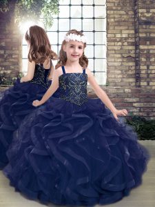Fancy Sleeveless Beading and Ruffles Lace Up Kids Formal Wear