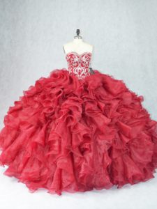 Spectacular Burgundy Sleeveless Beading and Ruffles Floor Length Vestidos de Quinceanera