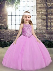 Excellent Sleeveless Lace Up Floor Length Beading Kids Pageant Dress