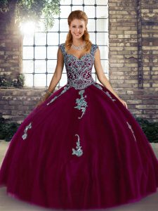 Superior Floor Length Fuchsia Quinceanera Gown Straps Sleeveless Lace Up