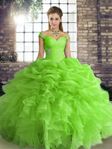  Ball Gowns Quinceanera Gowns Off The Shoulder Organza Sleeveless Floor Length Lace Up