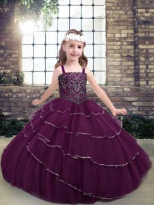 Glorious Sleeveless Floor Length Little Girl Pageant Gowns and Beading and Ruffled Layers