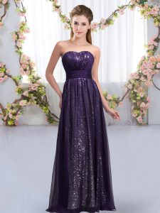 Great Dark Purple Sleeveless Chiffon and Sequined Lace Up Quinceanera Dama Dress for Wedding Party
