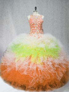  Multi-color Scoop Zipper Beading and Ruffles Sweet 16 Dresses Sleeveless