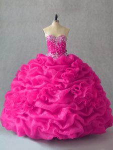 Customized Organza Sleeveless Floor Length Ball Gown Prom Dress and Beading and Pick Ups and Hand Made Flower