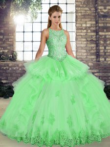 Extravagant Quinceanera Gown Military Ball and Sweet 16 and Quinceanera with Lace and Embroidery and Ruffles Scoop Sleeveless Lace Up