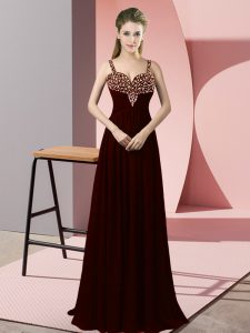 Sexy Burgundy Sleeveless Chiffon Zipper Prom Gown for Prom and Party