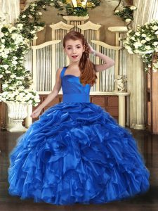  Royal Blue Organza Lace Up Straps Sleeveless Floor Length Little Girls Pageant Dress Wholesale Ruffles