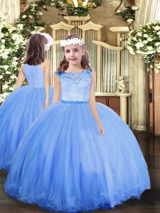  Ball Gowns Child Pageant Dress Blue Scoop Tulle Sleeveless Floor Length Zipper