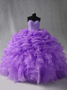 Affordable Sweetheart Sleeveless Lace Up Quinceanera Gowns Lavender Organza