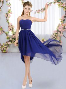 Attractive Strapless Sleeveless Lace Up Dama Dress Royal Blue Chiffon