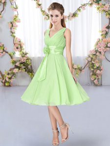Most Popular Yellow Green Quinceanera Dama Dress Wedding Party with Hand Made Flower V-neck Sleeveless Lace Up