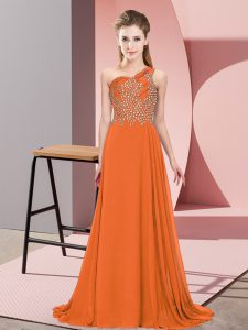  Orange Chiffon Side Zipper Prom Dress Sleeveless Floor Length Beading