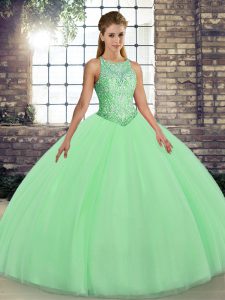  Green Scoop Neckline Embroidery Ball Gown Prom Dress Sleeveless Lace Up