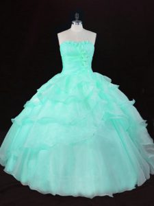 Fashion Apple Green Sweetheart Lace Up Ruffles and Hand Made Flower Quinceanera Gowns Sleeveless