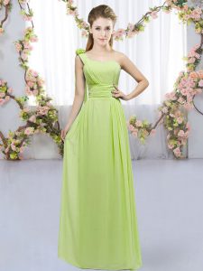 Cute Yellow Green One Shoulder Lace Up Hand Made Flower Quinceanera Court of Honor Dress Sleeveless