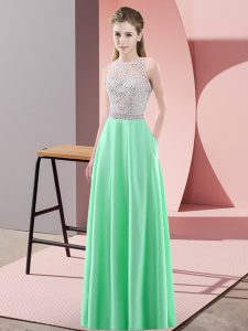  Apple Green Prom Evening Gown Prom and Party with Beading Scoop Sleeveless Backless