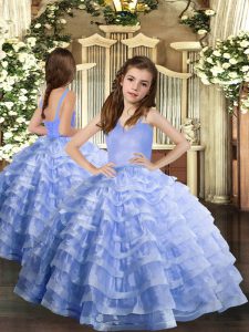 Attractive Ruffled Layers Little Girl Pageant Dress Lavender Lace Up Sleeveless Floor Length