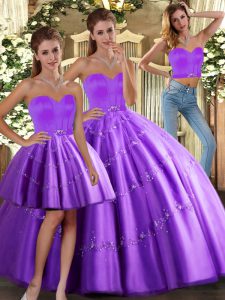  Purple Sleeveless Beading Floor Length Vestidos de Quinceanera