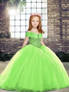  Yellow Green Tulle Lace Up Girls Pageant Dresses Sleeveless Beading
