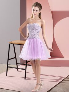  Sweetheart Sleeveless Prom Gown Mini Length Beading Lavender Tulle