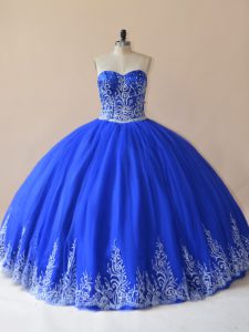 Suitable Tulle Sweetheart Sleeveless Lace Up Embroidery Sweet 16 Dresses in Royal Blue