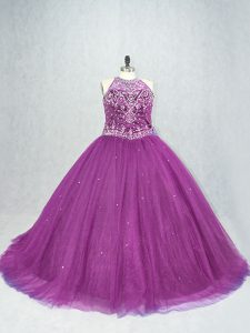  Beading Quince Ball Gowns Purple Lace Up Sleeveless