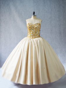 Smart Floor Length Lace Up 15 Quinceanera Dress Champagne for Quinceanera with Beading