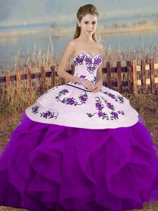 Superior Sweetheart Sleeveless Tulle Quinceanera Dresses Embroidery and Ruffles and Bowknot Lace Up