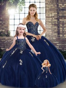 Dynamic Sweetheart Sleeveless Lace Up Quinceanera Dresses Navy Blue Tulle
