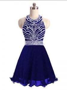 Best Selling Halter Top Sleeveless Lace Up Prom Party Dress Blue Chiffon