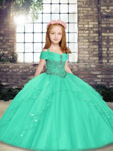  Tulle Sleeveless Floor Length Child Pageant Dress and Beading