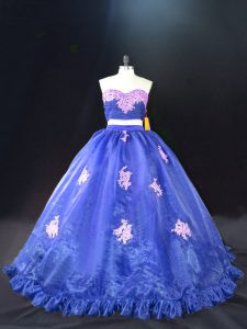 New Style Blue Ball Gowns Appliques Quinceanera Dresses Zipper Organza Sleeveless